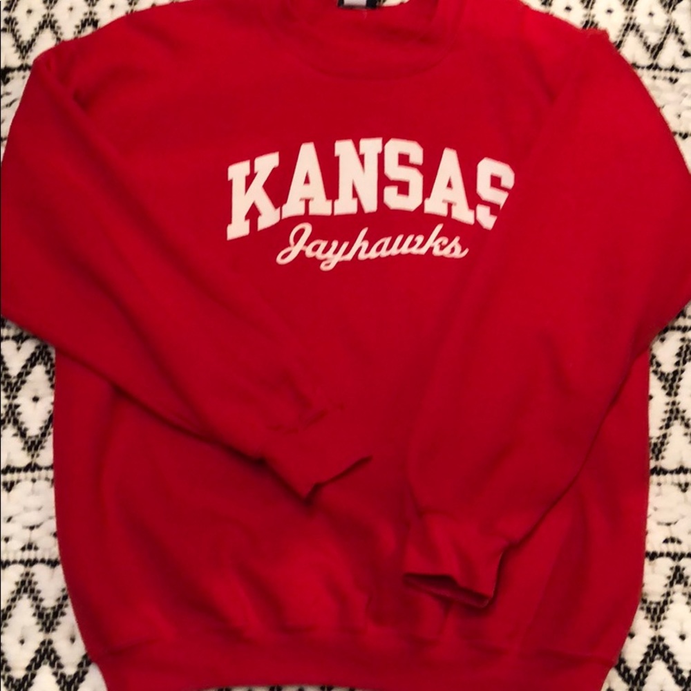 Red Kansas Jayhawks KU crew neck sweatshirt